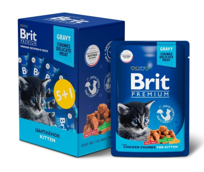 Brit Premium 0,085кг Промо-Набор 5+1 цыпленок в соусе паучи для котят (55098)