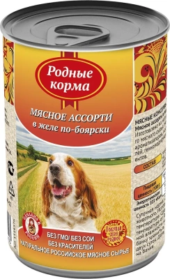 Родные корма 0,41кг Мясное ассорти в желе по-боярски в желе консервы для собак (139403) Родные корма 0,41кг Мясное ассорти в желе по-боярски в желе консервы для собак (139403)