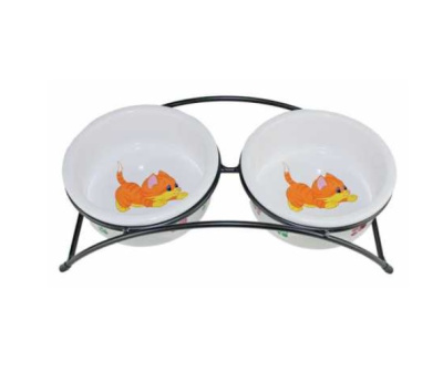 Комплект Догман подставка с керамическими мисками "Рыжие котята" 2х0,27 л.