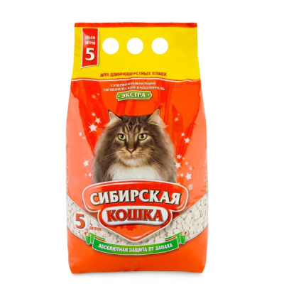 Наполнитель (Сибирская кошка)  5л "Экстра", впитывающий, для длинношерстных кошек Наполнитель (Сибирская кошка)  5л "Экстра", впитывающий, для длинношерстных кошек