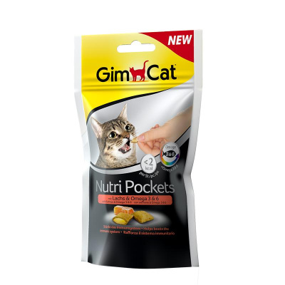 Джимкет (Gimcat) вит. лакомство Nutri Pockets 60г, подушечки с лососем и Омега 3&6 д/кошек