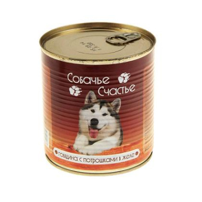 Собачье счастье 410г Говядина с потрошками в желе консервы д/собак (075807)