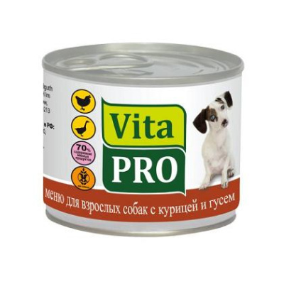 Вита ПРО (Vita PRO) 200г курица, гусь консервы д/собак (595486)