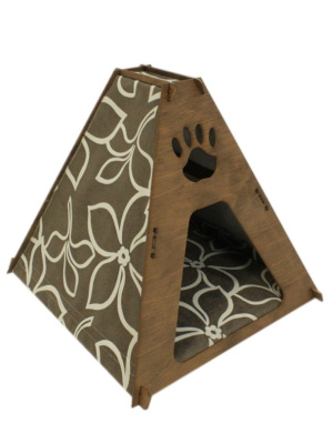 Домик (Меридиан) Вигвам фанера, ткань (40*43,5*40) кофейная мелодия для кошек