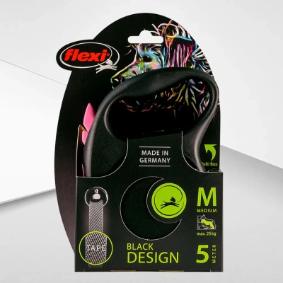 Рулетка (Flexi) Black Design L ремень 5м до 50кг розовый