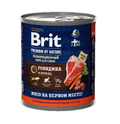 Brit Premium by Nature 0,85кг с говядиной и печенью консервы для взрослых собак всех пород (51151)