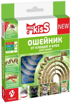 Ошейник (Ms.Kiss) репеллентный антипаразитарный (3мес), 38см синий для кошек  Ошейник (Ms.Kiss) репеллентный антипаразитарный (3мес), 38см синий для кошек