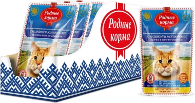 Родные корма 0,085кг с индейкой и желудочками кусочки в желе по-славянски для кошек (044280) Родные корма 0,085кг с индейкой и желудочками кусочки в желе по-славянски для кошек (044280)