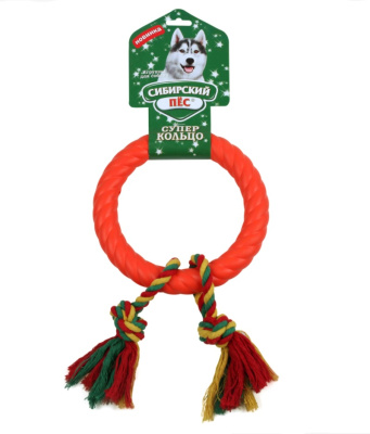 Игрушка (Сибирский Пёс) суперкольцо d=180мм на верёвке 2 узла для собак