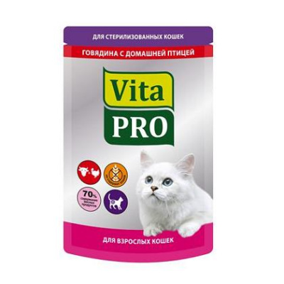 Вита ПРО (Vita PRO) 100г говядина, домашняя птица пауч д/стерилизованных кошек (596254)