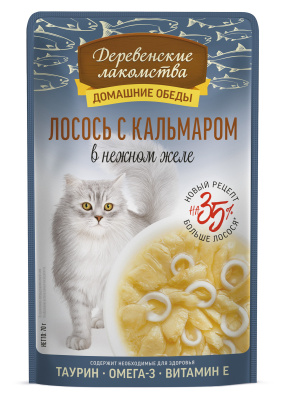 Деревенские лакомства Домашние обеды 0,07кг Лосось и кальмар в нежном желе пауч для кошек (79218930) New Деревенские лакомства Домашние обеды 0,07кг Лосось и кальмар в нежном желе пауч для кошек (79218930) New