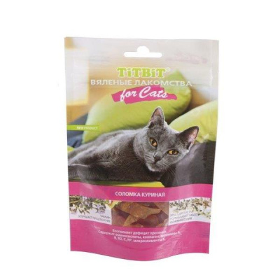 TiTBiT: вяленые лакомства Соломка куриная д/кошек, 50гр