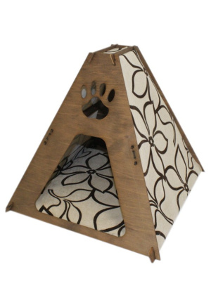 Домик (Меридиан) Вигвам фанера, ткань (40*43,5*40) молочный шоколад для кошек