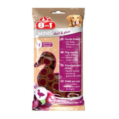Лакомство (8in1) Minis утка/слива/просо для собак, 100г