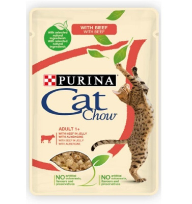 Кэт Чау (Cat Chow) Adult 85г говядина + баклажаны в желе д/кошек (231466)