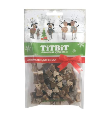 TiTBiT 0,09кг косточки мясные для собак с индейкой и творогом (Новогодняя коллекция) 