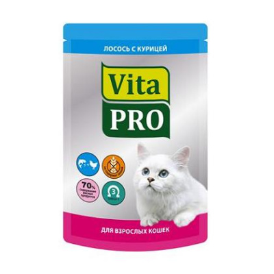 Вита ПРО (Vita PRO) 100г курица, лосось пауч д/кошек (596230)