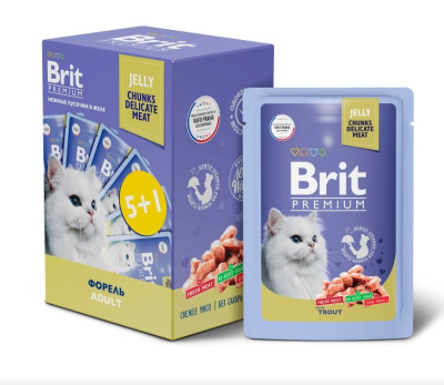 Brit Premium 0,085кг Промо-Набор 5+1 форель в желе паучи для взрослых кошек (55081)