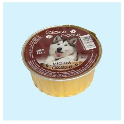 Собачье счастье 125г Мясное ассорти в желе консервы д/собак (073797)