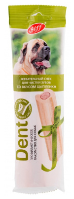 Biff 0,095кг Dent снек для чистки зубов со вкусом цыпленка для собак крупных пород (12 шт)