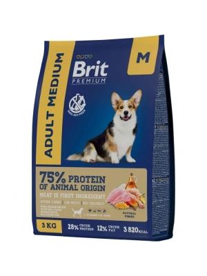 Brit Premium Dog Adult Medium 3кг курица сухой для собак средних пород (10–25кг) (5049950)
