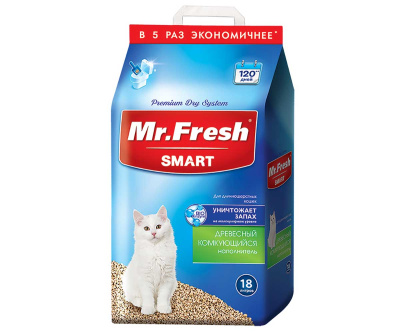 Наполнитель (Mr.Fresh) 18л/8,8 кг Smart деревянный комкующийся для длинношерстных кошек (2)