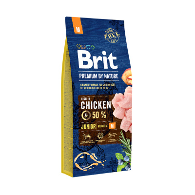 Brit Premium by Nature Dog Junior M 1кг курица и рис, сухой корм для щенков средних пород 1-12 месяцев (526314)