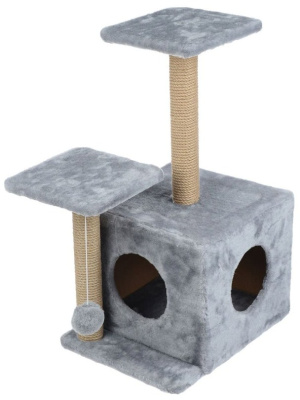 Домик (Меридиан) когтеточка Квадратный трехэтажный 2 окна (45*47*75) светло-серый для кошек