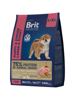 Brit Premium Dog Puppy&Junior Large and Giant  L+XL 3кг курица для щенков и молодых собак (1–30м) крупных и гигантских пород (5049974)