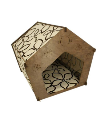 Домик (Меридиан) Теремок фанера, ткань (40*40*45) молочный шоколад для кошек