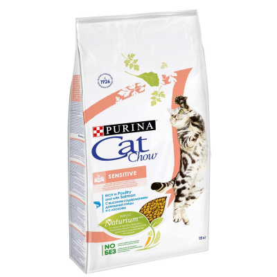Кэт Чау (Cat Chow) 15кг (чувств.к пищевар. и чувств. кожа) сухой д/кошек (160387)