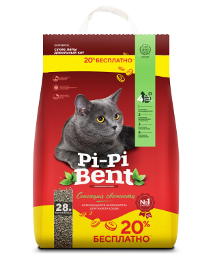 Наполнитель Pi-Pi-Bent 10кг Сенсация свежести (полиэтиленовый пакет) комкующийся, для кошек + 2 кг в подарок