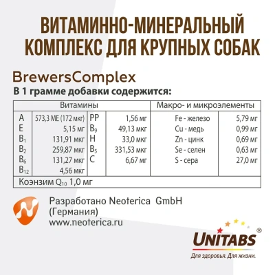 Юнитабс (Unitabs) Brewers Complex Q10 с пивными дрожжами для крупных собак 100таб./150г U202