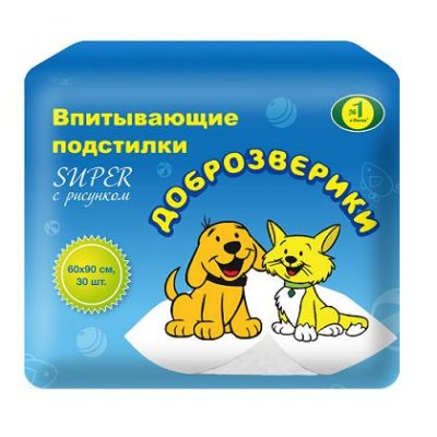 Подстилки (Доброзверики) Super д/туалета 60*90см (30шт)
