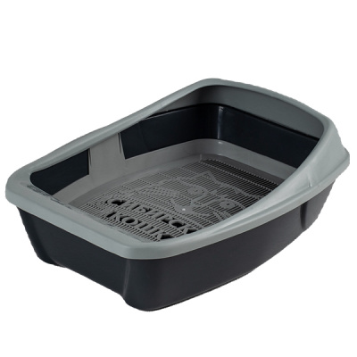 Туалет Сибирская кошка Евро глубокий с бортиком и сеткой (44х32х16) графит