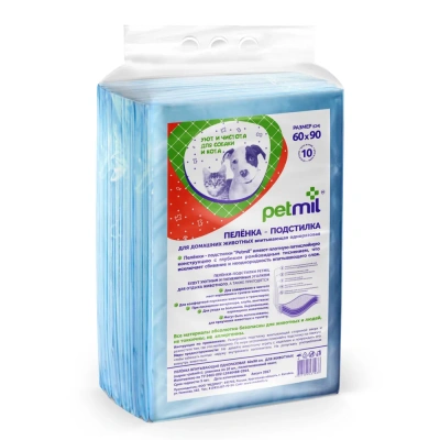 Пеленки (Petmil) впитывающие одноразовые 60*90 10шт для животных 