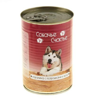 Собачье счастье 410г Барашек с потрошками в желе консервы д/собак (075845)
