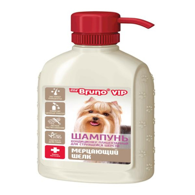 Mr.Bruno VIP: шампунь-конд. "Мерцающий шелк" с экс. плаценты и масл. д/длинной шерсти собак, 200мл