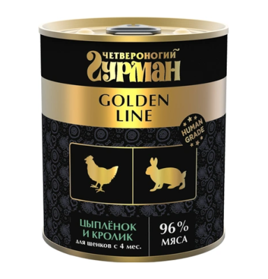 Четвероногий гурман 0,34кг Golden Line Цыпленок с кроликом в желе для щенков (232966) Четвероногий гурман 0,34кг Golden Line Цыпленок с кроликом в желе для щенков (232966)