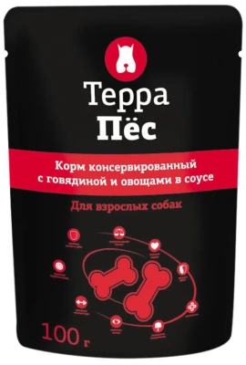 Терра Пес  0,1кгс говядиной и овощами в соусе влажный для собак (774028)