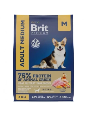 Brit Premium Dog Adult Medium 3кг курица сухой для собак средних пород (10–25кг) (5049950)