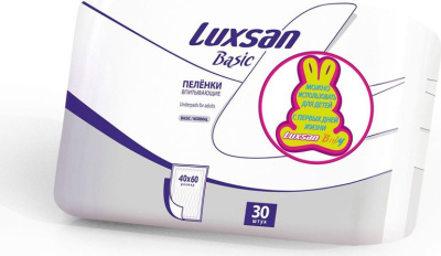 Пеленки (Luxsan) Basic/Normal 40х60 30 шт/уп Пеленки (Luxsan) Basic/Normal 40х60 30 шт/уп