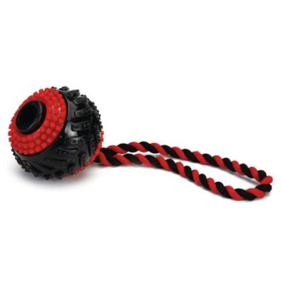 Игрушка Бизтис (Beeztees) 625816 Мячик шипованный на веревке черно-красный, TPR 9см