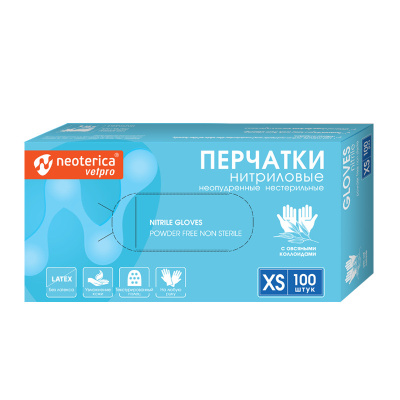 Перчатки (Neoterica Vetpro) нитриловые с овсяными коллоидами, размер XS (100шт) Перчатки (Neoterica Vetpro) нитриловые с овсяными коллоидами, размер XS (100шт)