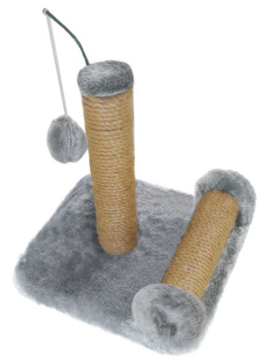 Когтеточка (Меридиан) двойная на подставке, джут (30*28*32) светло-серый для котят