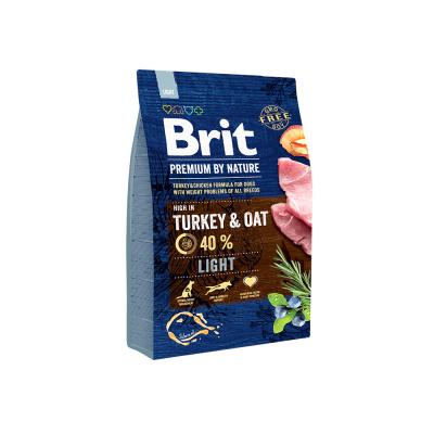 Brit Premium by Nature Dog Light 3кг индейка и овес сухой для склонных к полноте собак (526581)