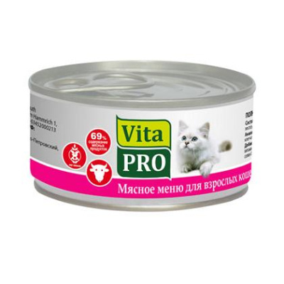 Вита ПРО (Vita PRO) 100г говядина консервы д/кошек (532962)