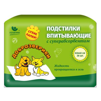 Подстилки (Доброзверики) д/туалета с суперабсорбентом 60*40см (30 шт)