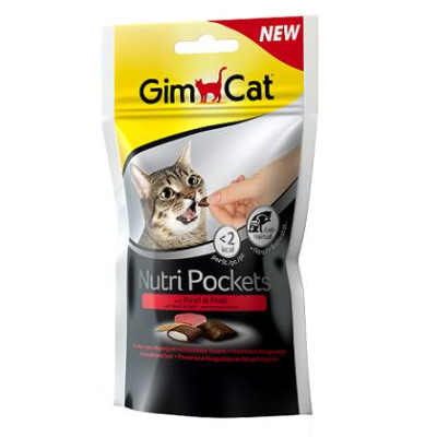 Джимкет (Gimcat) вит. лакомство Nutri Pockets 60г, подушечки с говядиной и солодом д/кошек