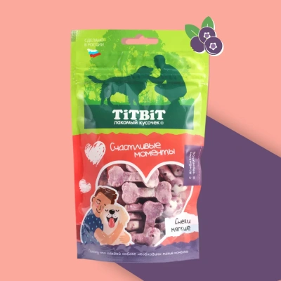 TiTBiT 0,1кг Счастливые моменты мягкие с ягненком и черникой для собак всех пород  TiTBiT 0,1кг Счастливые моменты мягкие с ягненком и черникой для собак всех пород